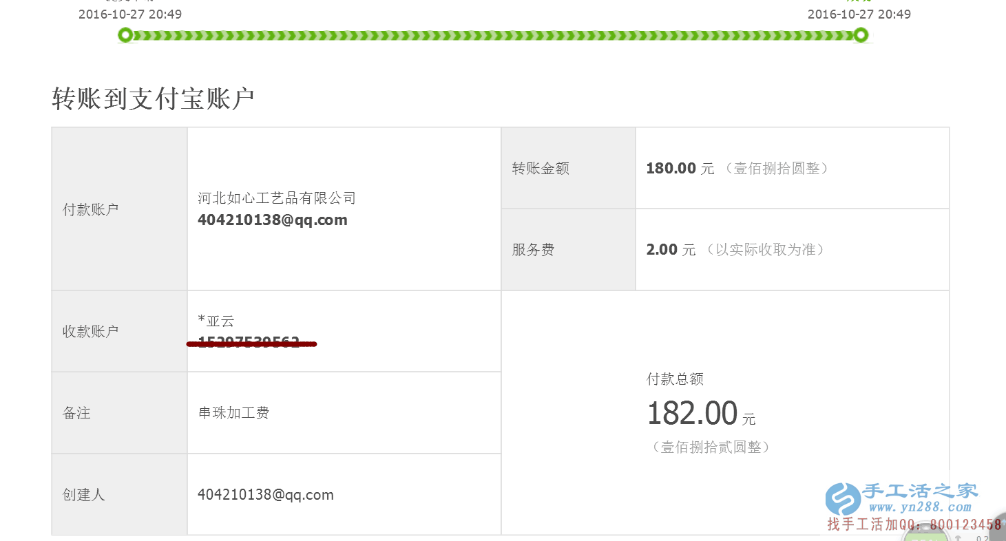 老客戶河北武安袁女士又收到加工費(fèi)180元，業(yè)余賺錢好項(xiàng)目